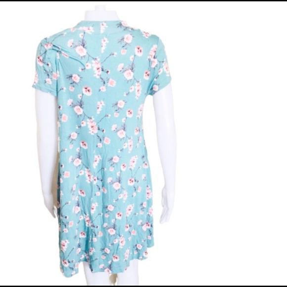 ARDENE Floral Choker Swing Dress With Cap Sleeves Mint Teal Green Size Medium - Picture 3 of 5